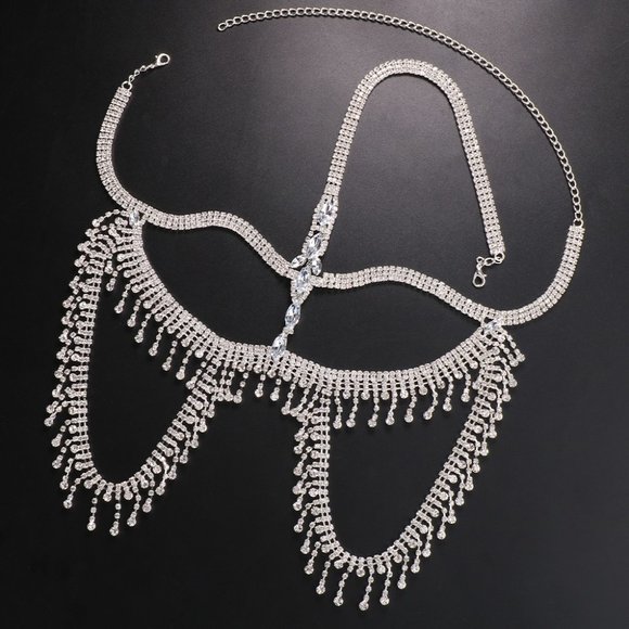 Rhinestone Tassel Masquerade Mask for Women Halloween Mask Veil Face Chain - Picture 5 of 5